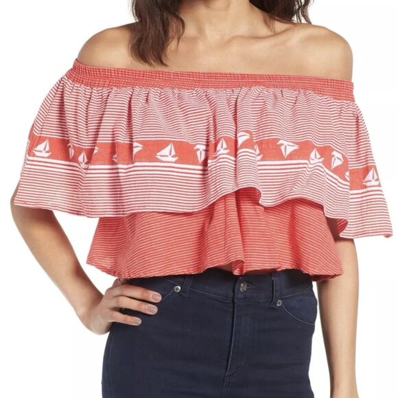 Faithfull the Brand Blouse Top Sz 4 Summer Cropped Nautical Graphic Print - Picture 6 of 16